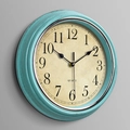 Teal retro 30cm wall clock with silent quartz movement and vintage wood grain texture - Distressed Blue Silver Arabic Dial