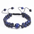 Bracciale a doppio strato in occhio di tigre blu con perle da 6mm e cordino regolabile - Bracciale Occhio di Tigre Blu
