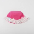 Rose pink cotton bucket hat for girls with white lace trim and pearl ribbon bow - CM8004 Lace Pearl Series / Rose Red