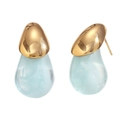 18K gold plated stainless steel teardrop stud earrings with light blue marble finish - Candy Color Water Drop Studs / Gold Blue