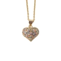 Gold-plated heart pendant necklace featuring vibrant multi-colored cubic zirconia stones - Gold with Multi-color