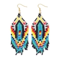 Colorful bohemian hand-woven beaded tassel earrings with geometric ethnic patterns - Red Yellow Blue Black Classic Ethnic