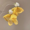 Close-up of yellow tulle flower earrings with intricate white seed bead floral details - Yellow Tulle Beaded Flower Style (12# Silver Earring Post-Yellow)