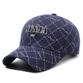 Casquette de baseball bleu foncé avec broderie NY&JA 1987 et motifs à carreaux - Réglable / Bleu marine