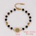 Detailed view of beaded bracelet with gold sun pendant and 19+4cm length specifications - Sunburst Pendant Style