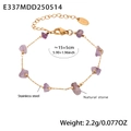Bracelet doré en acier inoxydable avec améthystes naturelles et chaîne réglable de 20cm - Bracelet / 15+5cm / Or Violet