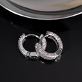 Classic silver huggie hoop earrings with pink micro-pave stones and high polished finish - Platinum Gold - Pink Zirconia