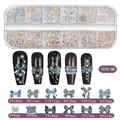 Iridescent 3D bow and ribbon nail art rhinestones kit with 12 designs and storage box - Aurora Bow (12TZ-09)