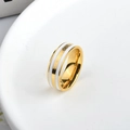 Gold titanium steel ring featuring double white ceramic bands and diamond-cut texture - US 6 / White