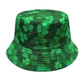 Detail van groene St. Patrick's Day vissershoed met all-over klaverblad-patroon - M (56-58cm) / Donkergroen (Donkergroene Allover Klaverprint)