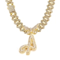 Iced out gold Cuban chain necklace with butterfly and letter A rhinestone pendant - Gold Letter A