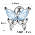 Silver stainless steel butterfly earring with blue zircon and exact size measurements - Silver + Light Blue Zirconia (Large)