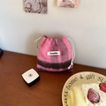Custodia per trucco in lana a quadri rosa con coulisse ed etichetta Sozakka - Rosa Marrone