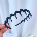 Black fluffy fabric wrapped wavy headband with teeth for women hair styling - Plain Style / Black Solid