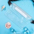 Transparent PVC waterproof waist bag for phone with black strap on blue water surface - White