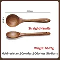Natural acacia wood long-handle soup ladle with deep brown grain and 28cm length - Mangium Round Spoon / 27.5*8cm