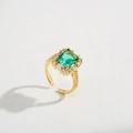 Luxury gold-plated open ring with emerald-cut green zircon and shimmering pavé accents - Adjustable Open / Gold (Red Zircon)