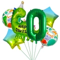 Detailed set of green dinosaur aluminum foil balloons for birthday party decorations - Dino Birthday Set 0