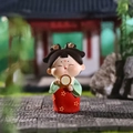Ancient Chinese Tang style figurine with fan in red and green robes, 5x4.2x8cm - Small Qingfeng (D1213-3)