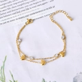 Dubbellaagse gouden armband met hartvormige hanger en witte marquise-zirkonastenen - Hart