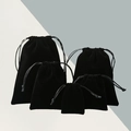 Set of black velvet jewelry pouches in five different sizes with drawstring closure - Drawstring Style / 5x9cm / Black