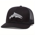 Cappello trucker nero in mesh con ricamo a squalo e retro traspirante per esterno - Regolabile / Nero