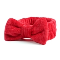 Detail van rode koraalvlies hoofdband met zachte pluchen strik en elastisch ontwerp - Rood