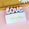 LOVE letter birthday candles with pink and blue gradient and golden polka dots - Pink Blue Gradient - LOVE