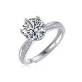Macro shot of 925 silver ring featuring a sparkling moissanite stone and six-prong setting - 2 Carat Stone Style