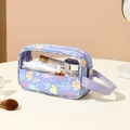 Portable purple waterproof PVC makeup bag with cartoon sea creature prints and handle - Small / Purple Ocean World