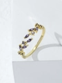 Adjustable leaf open ring in gold finish featuring marquise-cut purple zircon stones - Gold Base All Purple