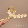 Pince à cheveux dorée de 11,5 cm avec fleurs en résine blanche et strass brillants - 25# Fleur en Strass