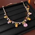 Rainbow gemstone leaf drop necklace with colorful cubic zirconia in gold plating - Single Necklace (Colorful)