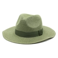 Cappello Panama estivo unisex in paglia verde militare con nastro decorativo largo abbinato - Stile Nastro / Verde Militare