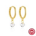 Luxuriöse S925 Sterlingsilber Creolen mit Goldbeschichtung und eckigen weißen Edelsteinen - 925er Silber / Einzelner Quadratischer Kristall Anhänger Huggie Stil / Gold