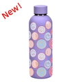 Purple stainless steel insulated bottle featuring vibrant colorful smiley face patterns - Purple All-over Smiley