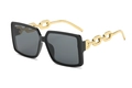 Oversized square sunglasses in black resin frame with unique gold chain temples - Black Frame Grey Lens