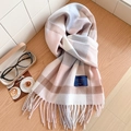 Écharpe à carreaux 100 % laine rose et bleu clair avec franges et étiquette tissée - Standard Anglais-36# Rendez-vous Rouge Rose