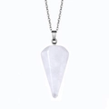 Close-up of conical white crystal pendant necklace with a fine silver chain - Small 21MMX14MM / Clear Quartz Style (Small)