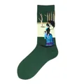 Künstlerische Socken im Ölgemälde-Stil mit grünem impressionistischem Motiv der Dame - Einheitsgröße / Muster 1/Parkfigurenmalerei