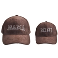 Brown corduroy baseball cap set featuring MAMA and MINI white embroidery for family matching - Coffee-colored Corduroy Baseball Caps For Parents And Children / One Size