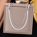 Minimalist double-layered silver titanium steel snake chain and link necklace - Double Layer Chain / Steel
