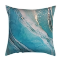 Close-up of marble texture cushion cover with luxury gold foil and teal fluid art - Dark Green Gold Marble