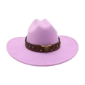 Purple western cowboy felt hat with brown leather band and metal bull skull ornament - Taro Purple