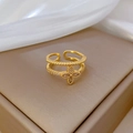 Zweilagiger vergoldeter offener Ring mit funkelndem Zirkon-Kleeblattmotiv für Damen - Einstellbar Offen / Gold (J0115)