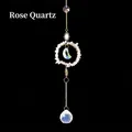 Golden sun and moon suncatcher with rose quartz chips and faceted crystal prism - Rose Quartz