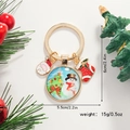 Detail view of enamel Christmas keychain with dimensions and festive snowman charm - Christmas Tree and Snowman