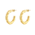Retro C-shaped earrings in gold titanium steel featuring a textured lava surface design - Gold