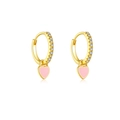 Goldene Herzohrringe mit rosa Emaille und funkelnden weißen Zirkonia-Kristallen - 925er Silber / Gold / Rosa Herz