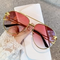 Pink gradient lens aviator sunglasses with gold frame and leopard head decoration - Gold Frame Gradient Wine Red Lenses